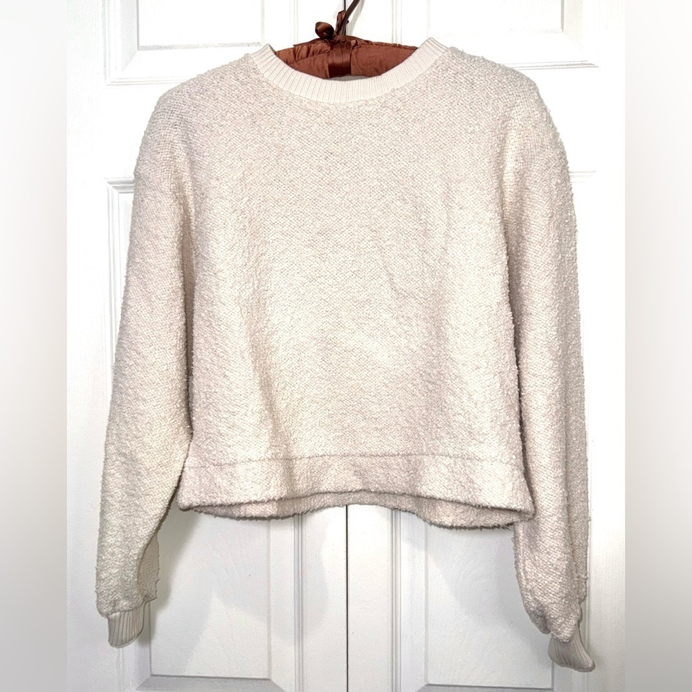 Zara Fuzzy boucle Cropped Sweater – Cream – Size Small